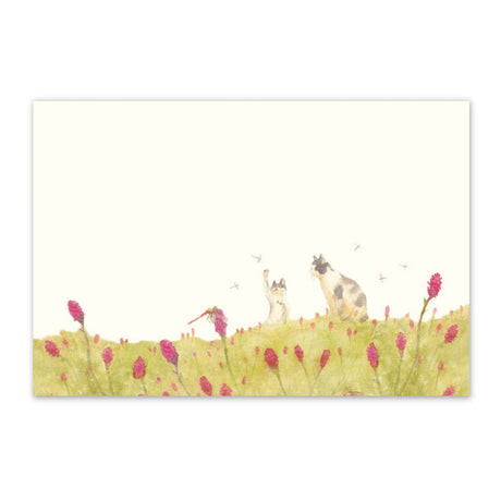 季節の絵はがき 秋 吾亦紅（われもこう）と猫