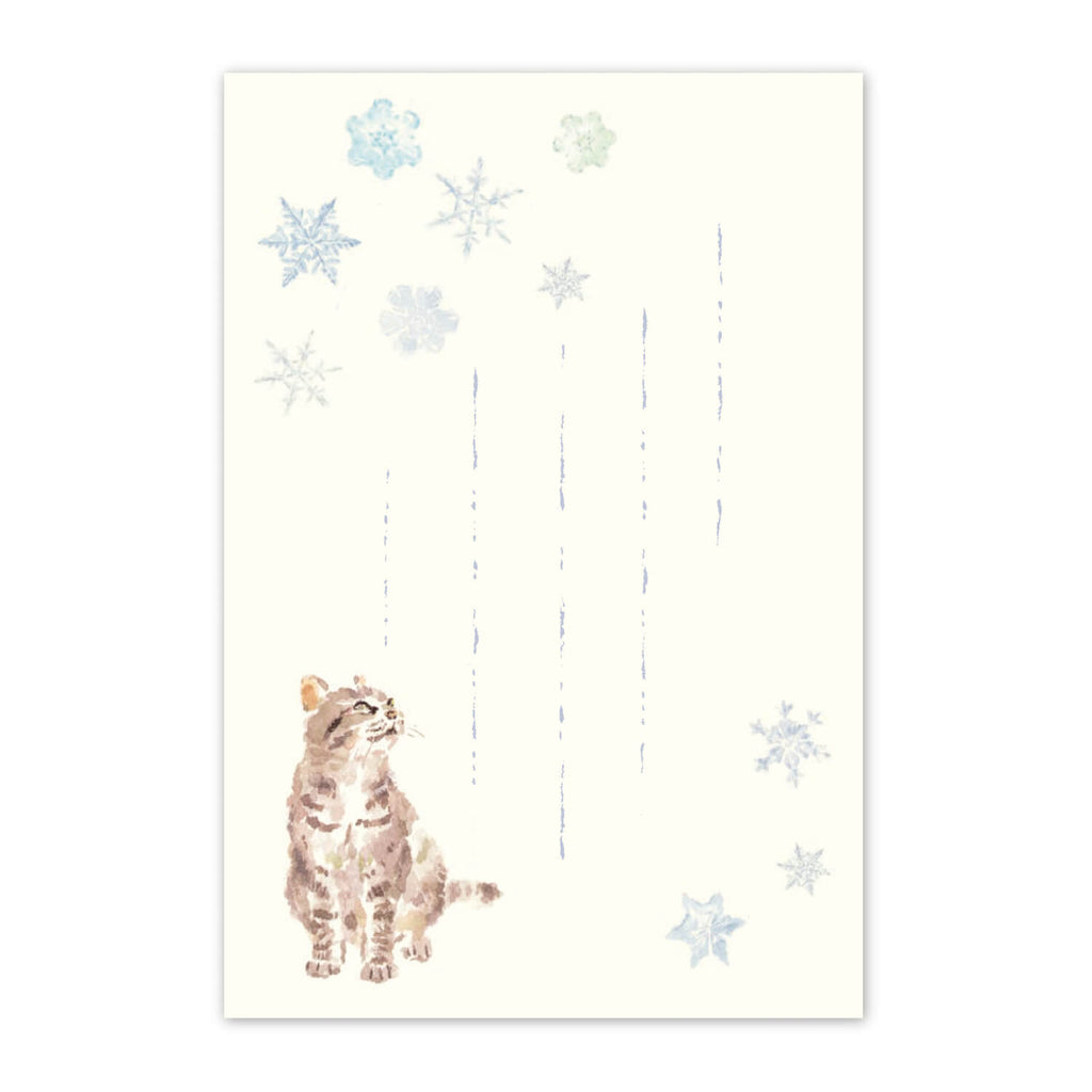 季節の絵はがき 冬 猫と雪の結晶
