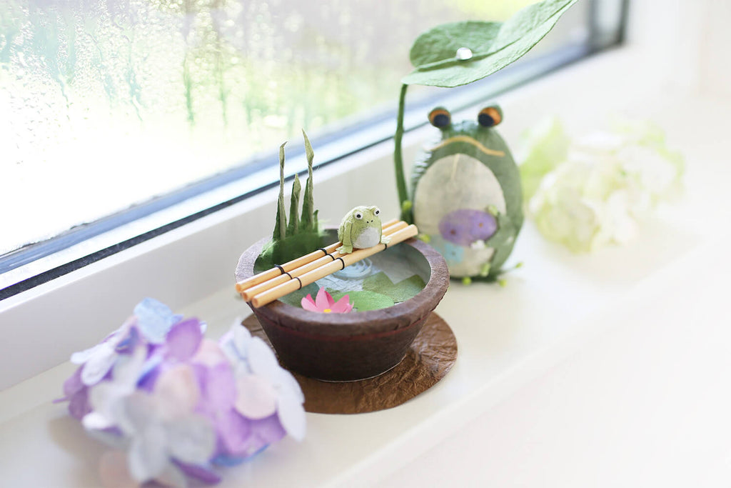 和紙小物　初夏の飾り　カエルと紫陽花