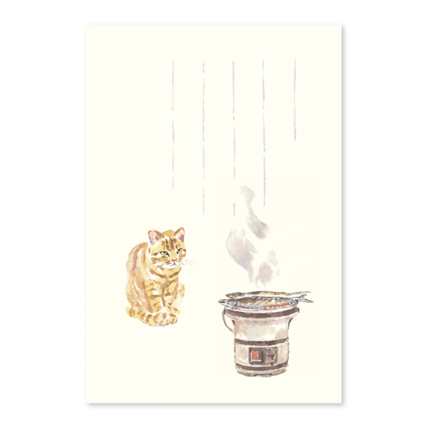 めでたや】季節の絵はがき 秋 猫と秋刀魚 縦 – めでたやオンラインショップ