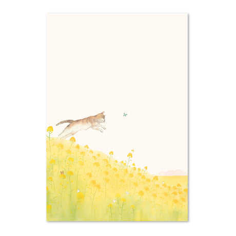 猫の絵はがき　菜の花と猫
