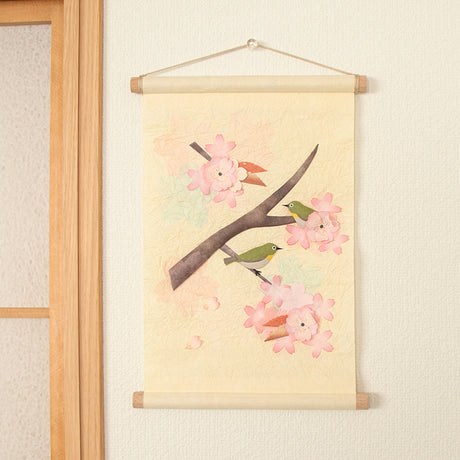 季題掛け軸　桜とめじろ